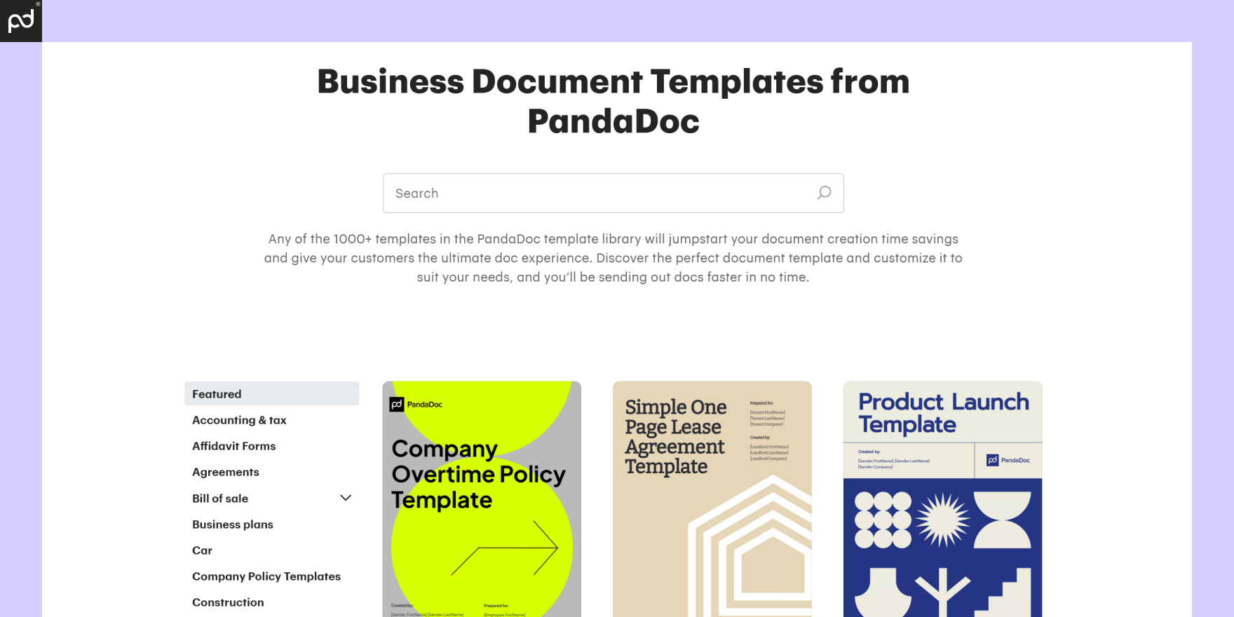 Screenshot of PandaDoc