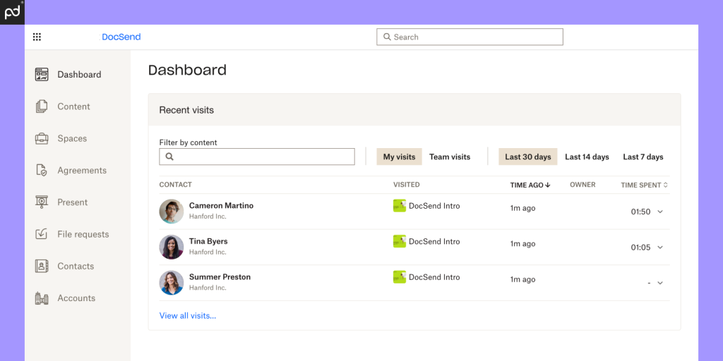An Image Of The DocSend User Interface And Primary Dashboard