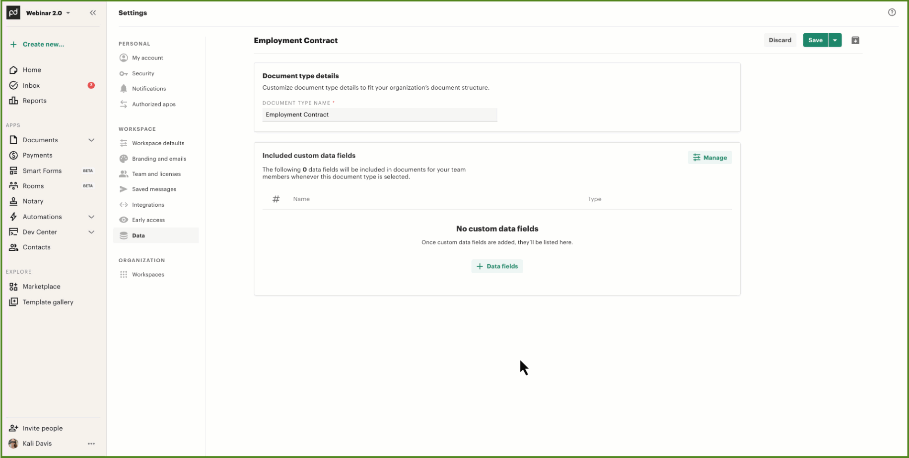 Adding Data Fields to a Document Type