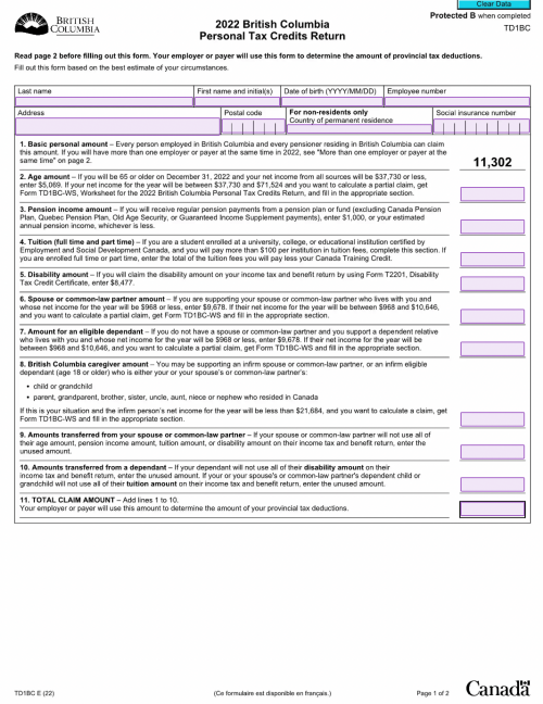 Free Electronic TD1BC Form (TD1 British Columbia)