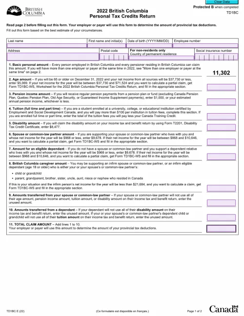 Free Electronic TD1BC Form (TD1 British Columbia)