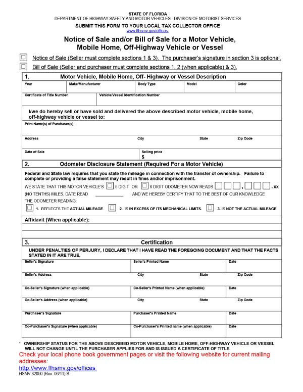 bill-of-sale-templates/florida-fl Motor vehicle/Mobile home/Off-highway vehicle