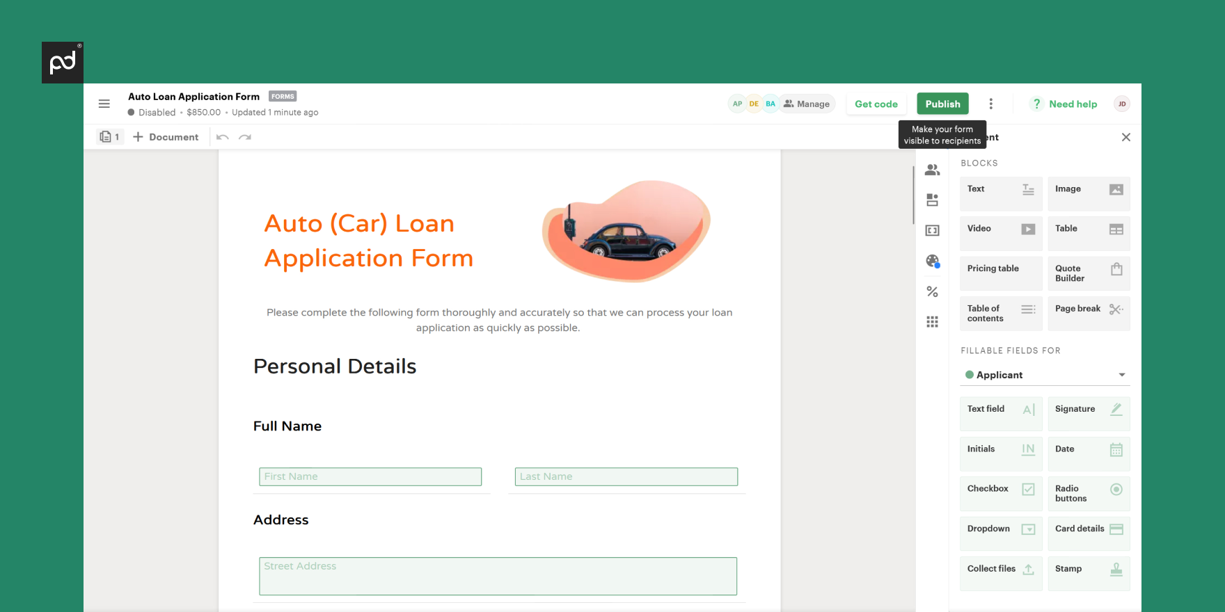 Image from How to create a fillable form in Word