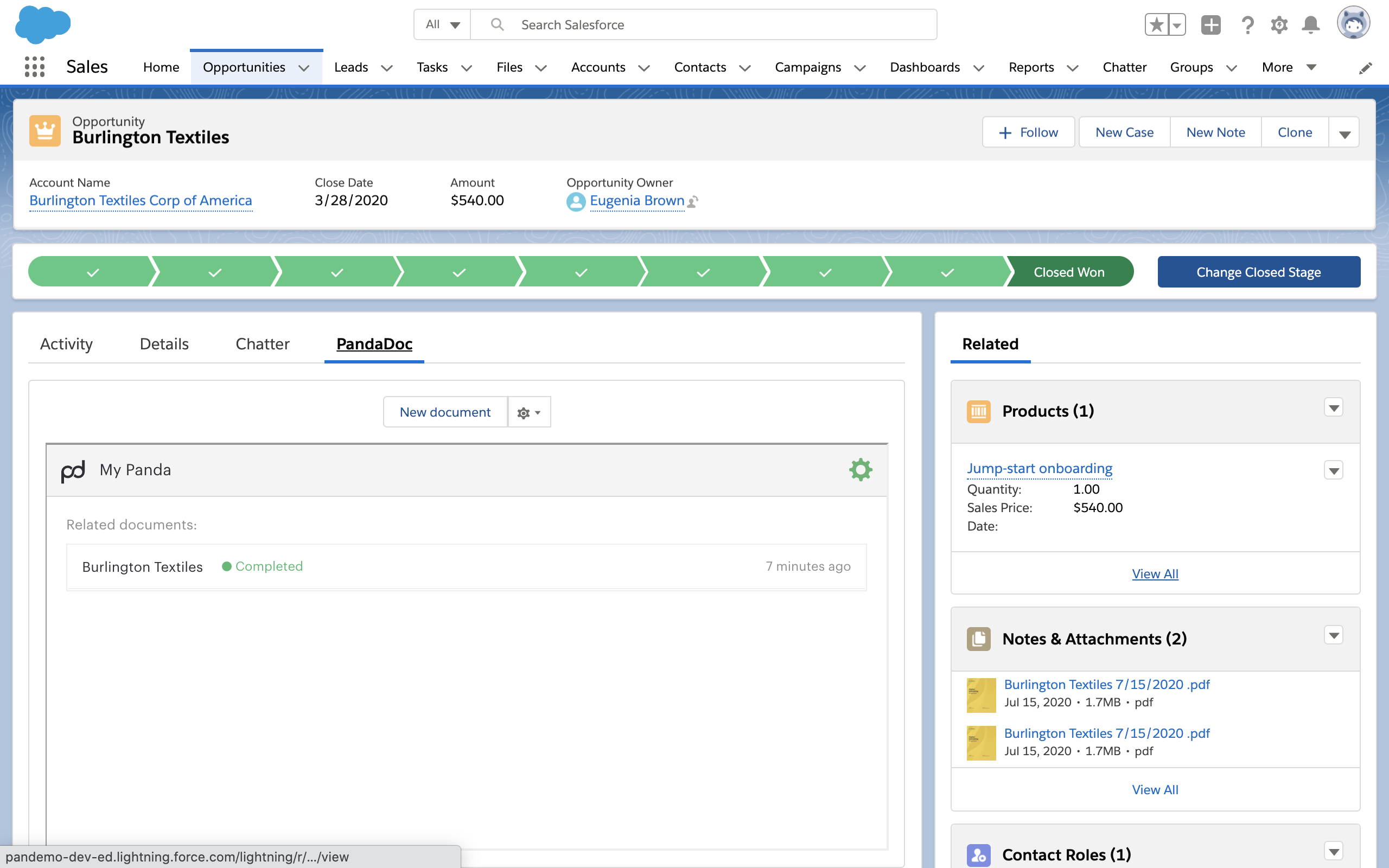 UI showing how the pipeline links to your sales opportunities