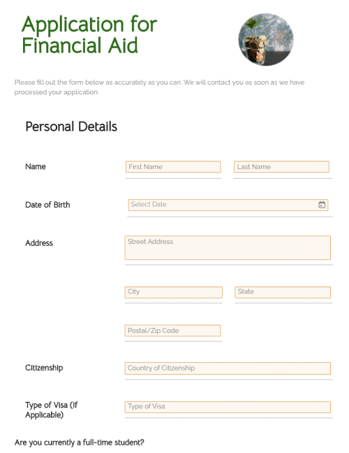 Financial Aid Application Form