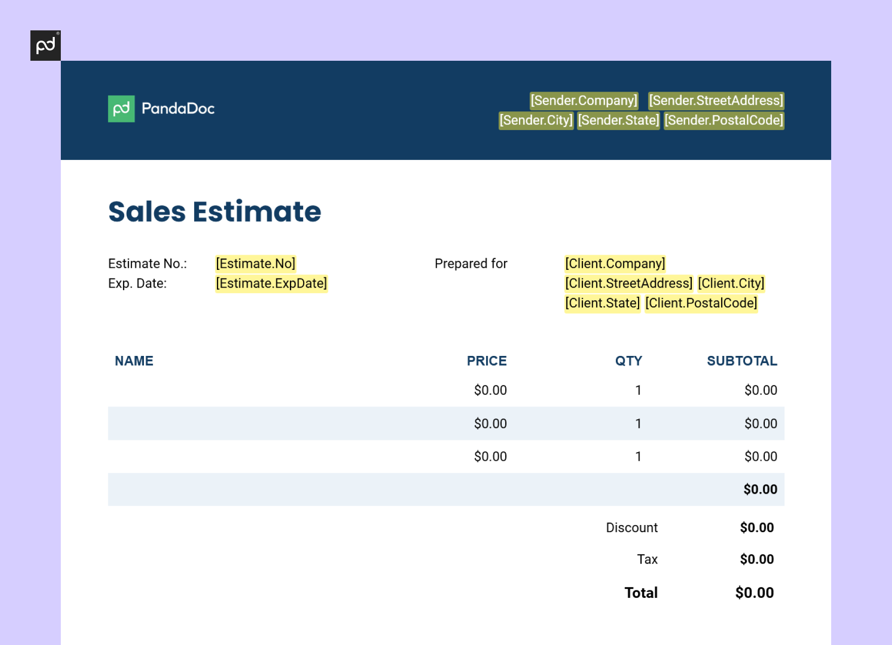 PandaDoc estimate template example