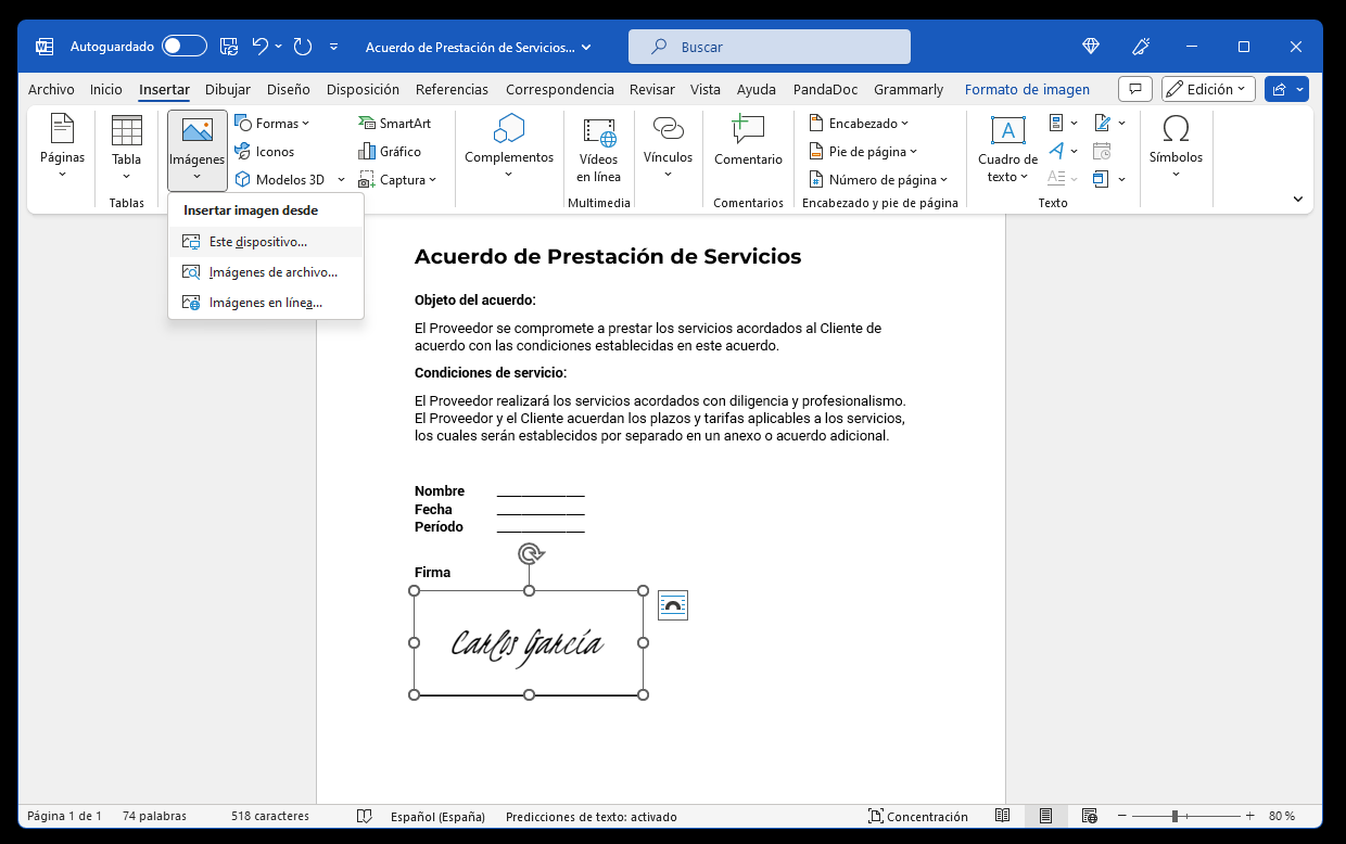 Image from Cómo insertar una firma en Word