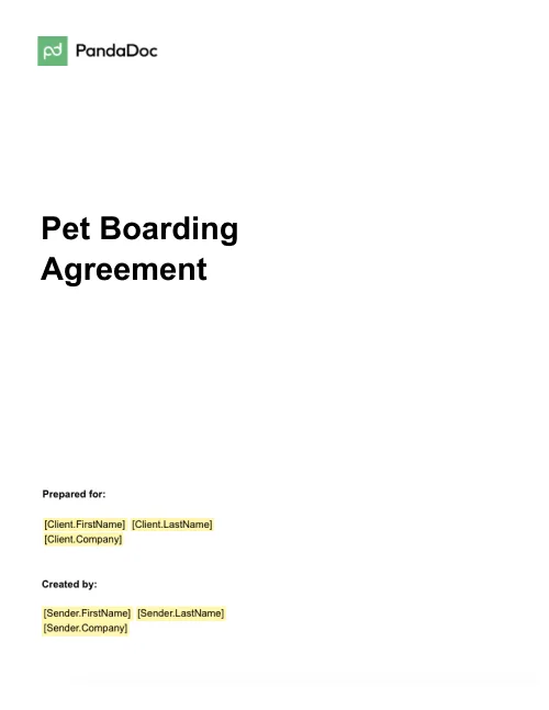 Pet Boarding Agreement Template