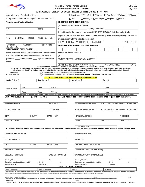 bill-of-sale-templates/kentucky-ky Form TC 96-182