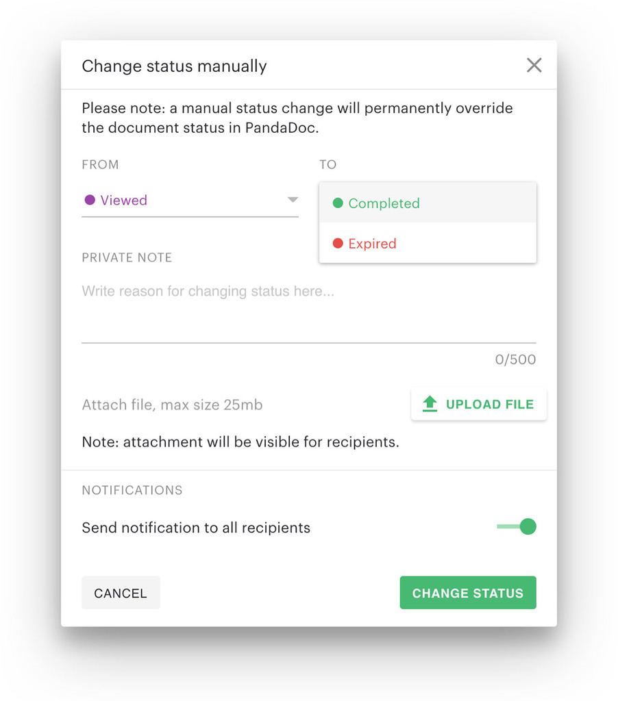 Image from Product update: Change a document status manually