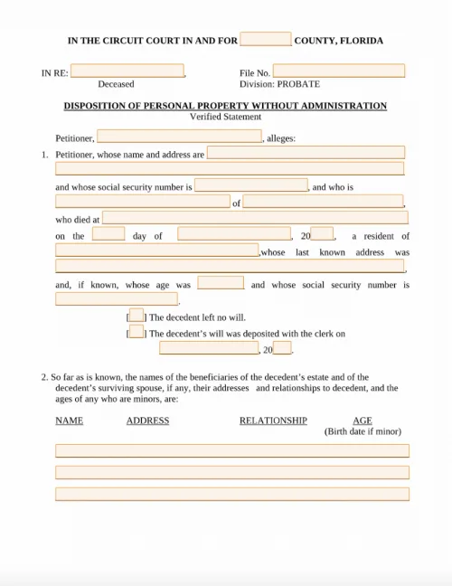 Small Estate Affidavit Florida Form