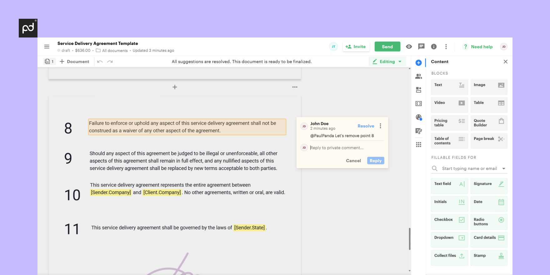 Version control feature in PandaDoc