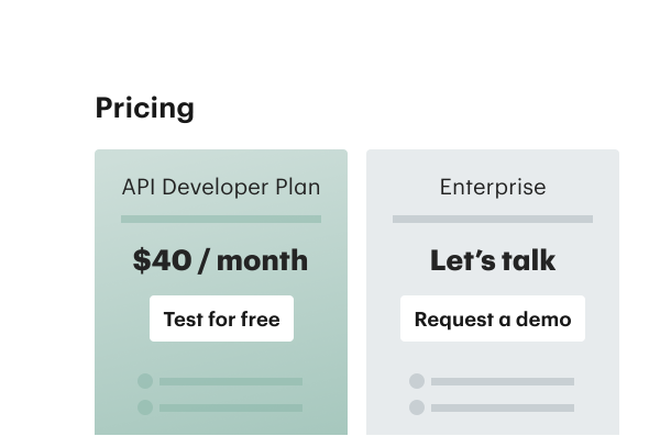 A pricing page of API Pricing and Enterprise Pricing
