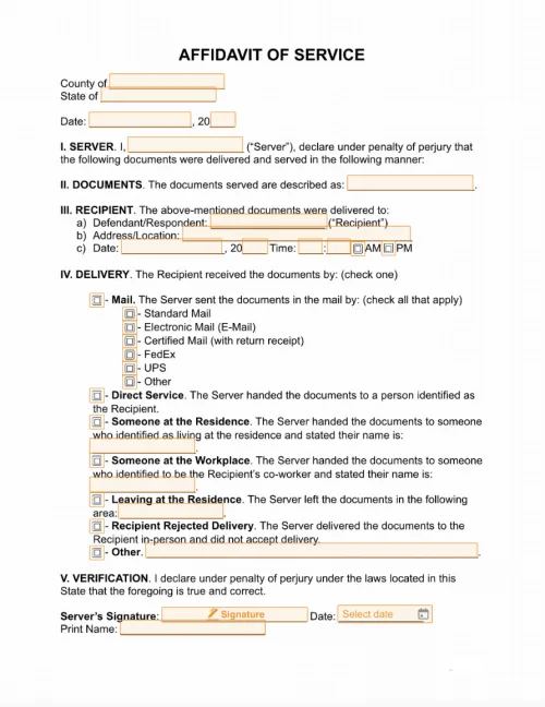 Affidavit of Service Form
