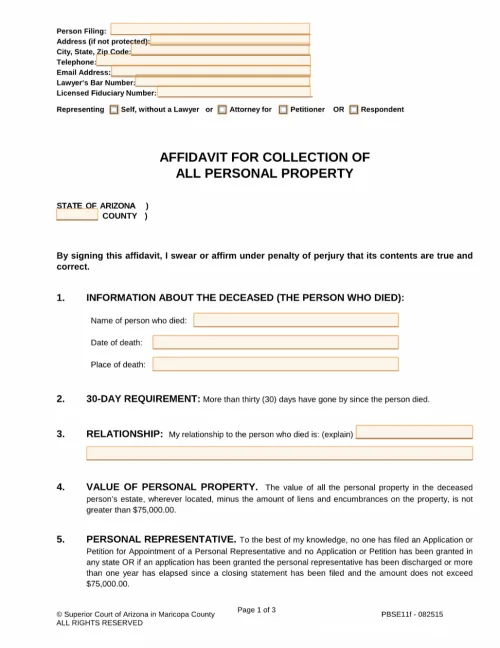 Small Estate Affidavit Arizona Form