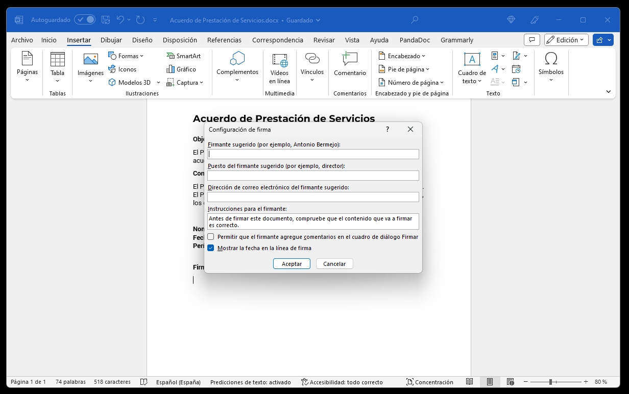 Image from Cómo insertar una firma en Word