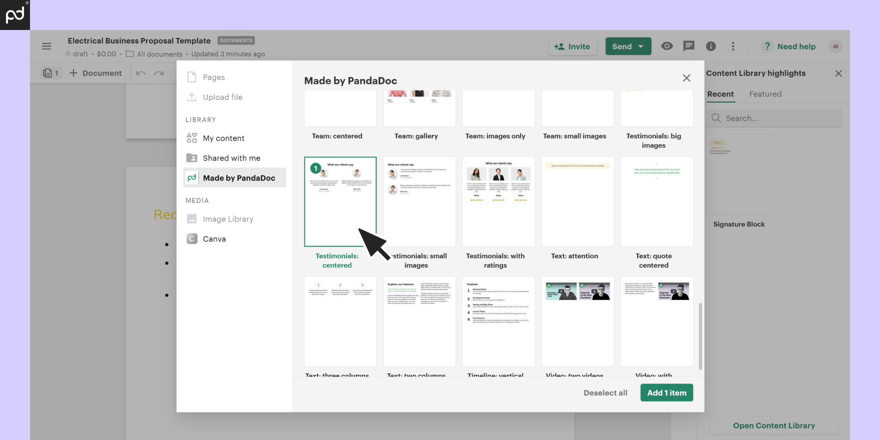 Screenshot of PandaDoc