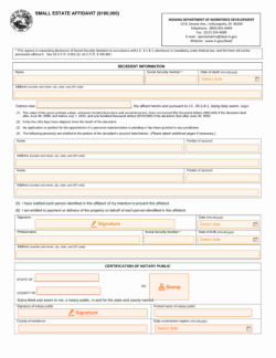 Small Estate Affidavit Indiana Form