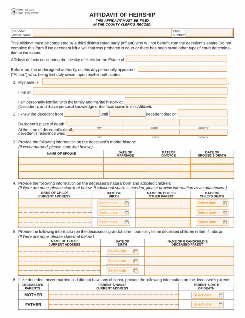 Affidavit of Heirship Texas Form