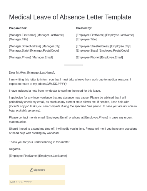 Medical Leave of Absence Letter Template