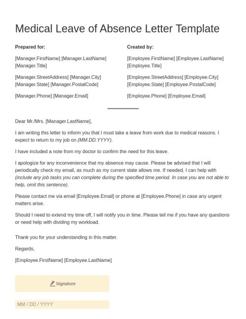 Medical Leave of Absence Letter Template