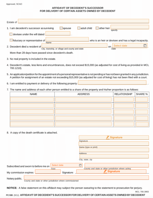 Small Estate Affidavit Michigan Form