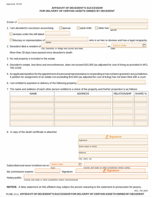 Small Estate Affidavit Michigan Form