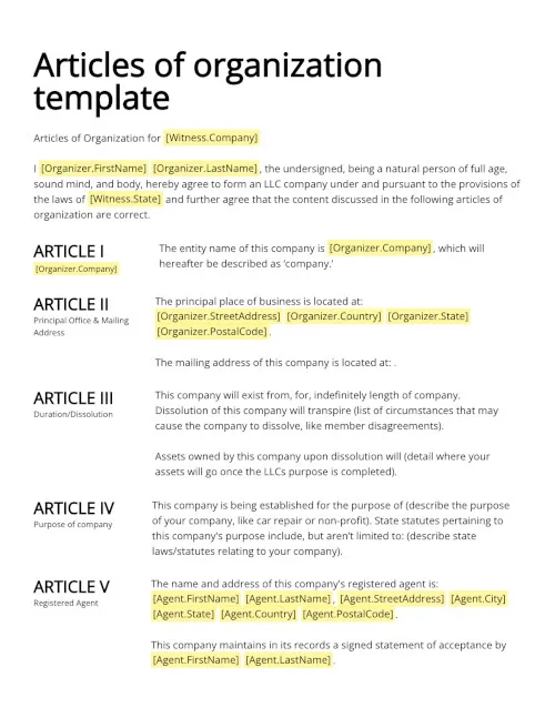 Articles of Organization Template﻿﻿