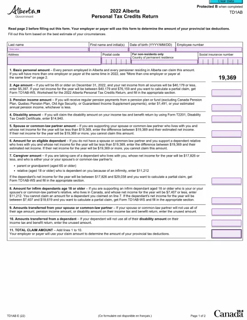 Free Electronic TD1AB Form (TD1 Alberta)