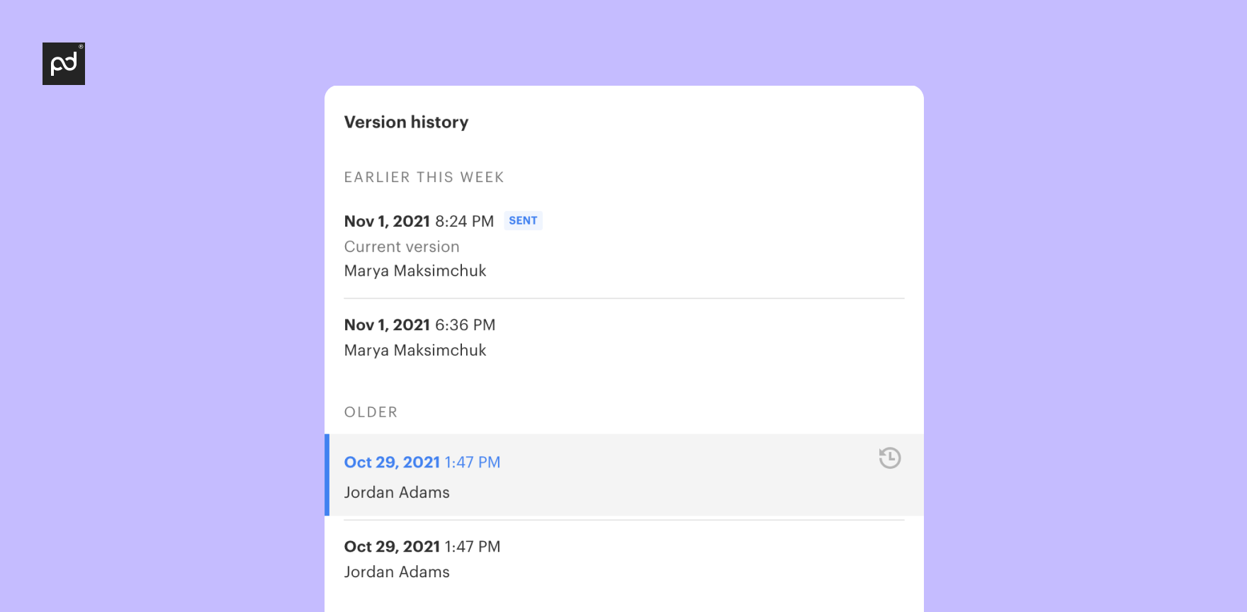 PandaDoc version control