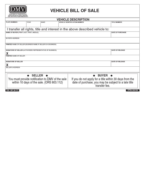 bill-of-sale-templates/oregon-or Vehicle bill of sale