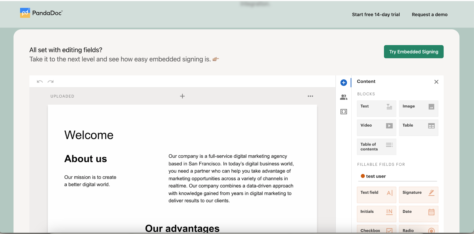 embedded template editor