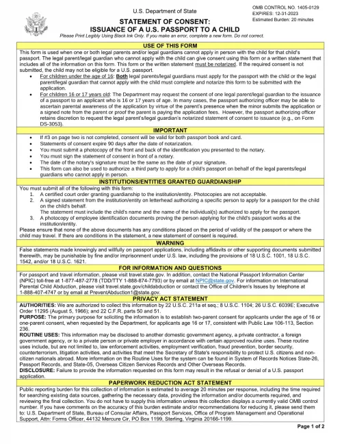 DS-3053 Form (Passport Parent Consent Form)