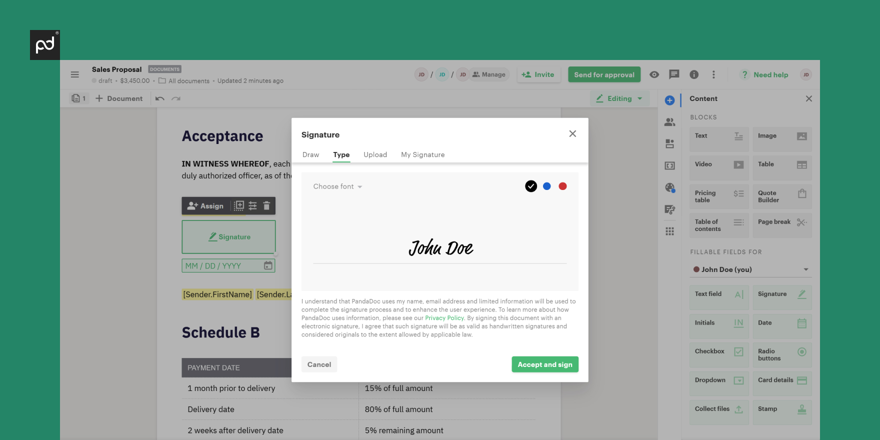 eSignature capabilities within PandaDoc