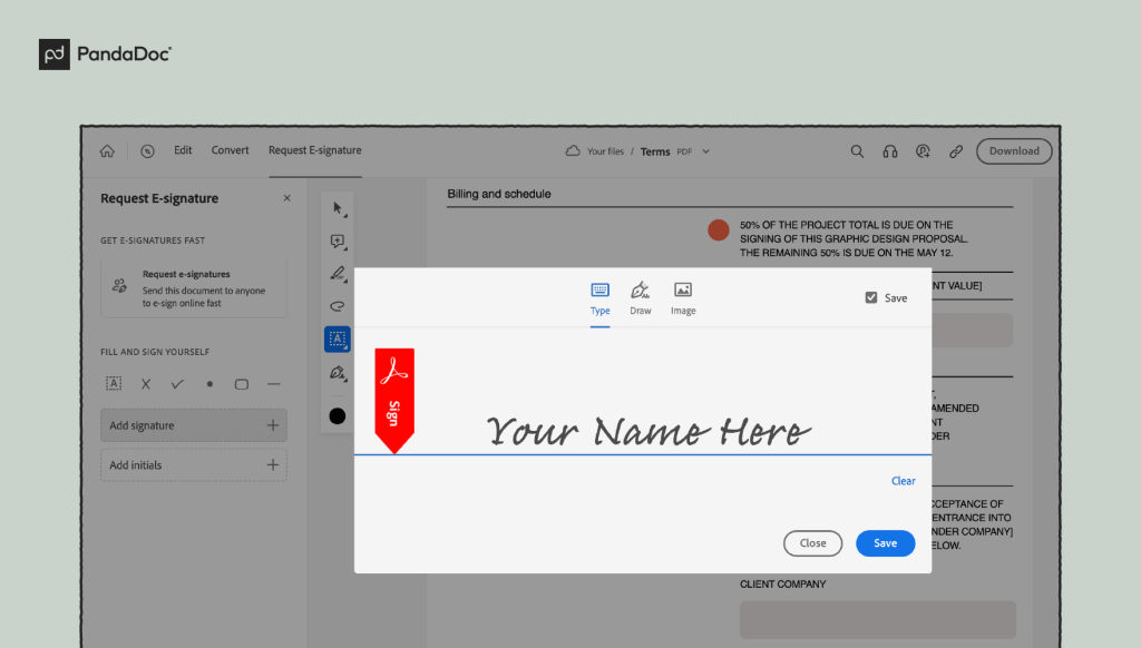 Scroll to the page where you would like to place your signature, then click the Add signature button on the left sidebar.