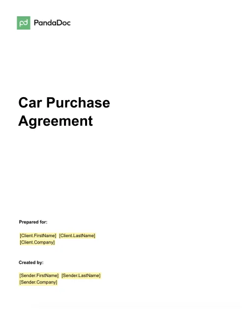 Car Purchase Agreement Template