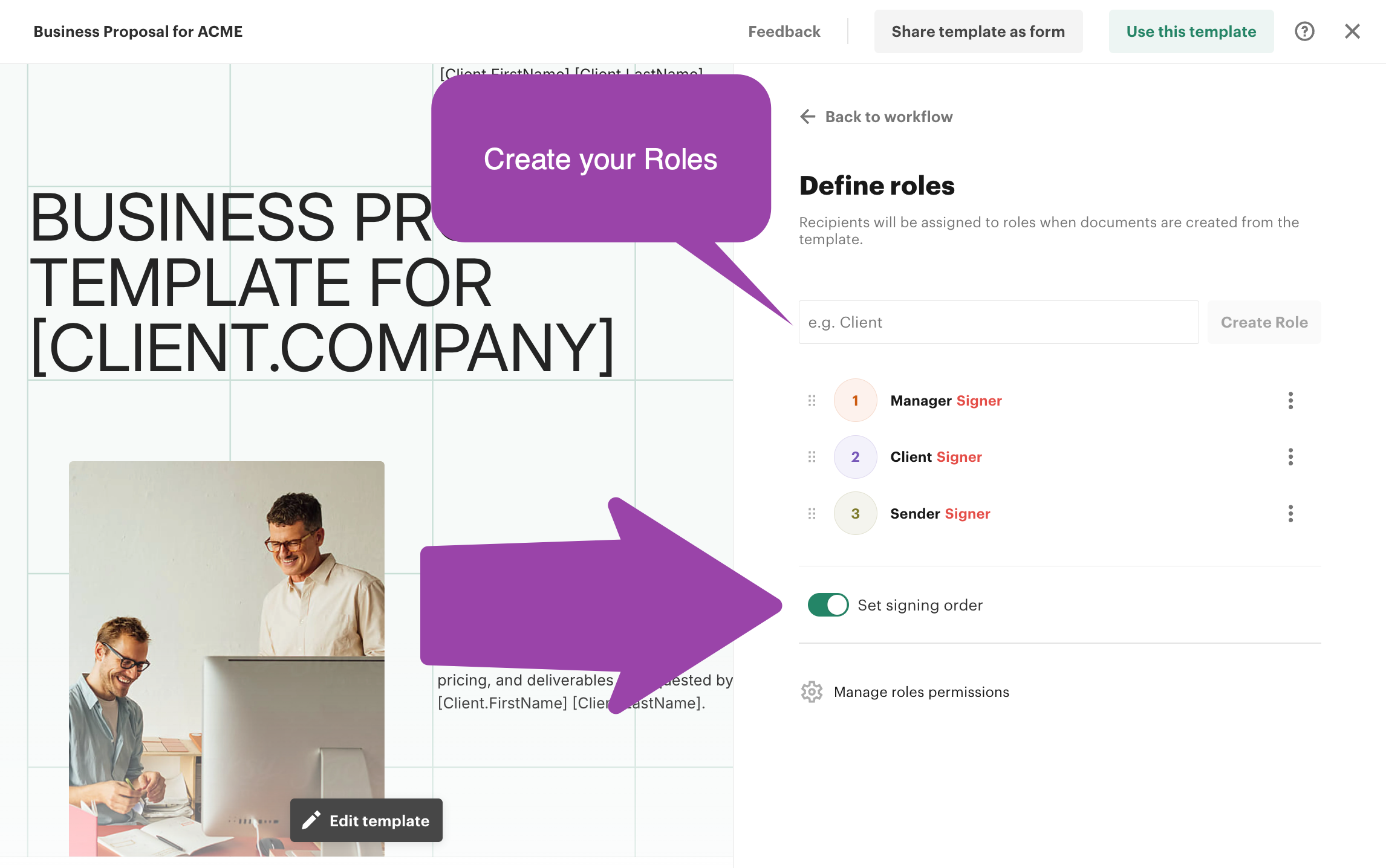 How to set signing order roles