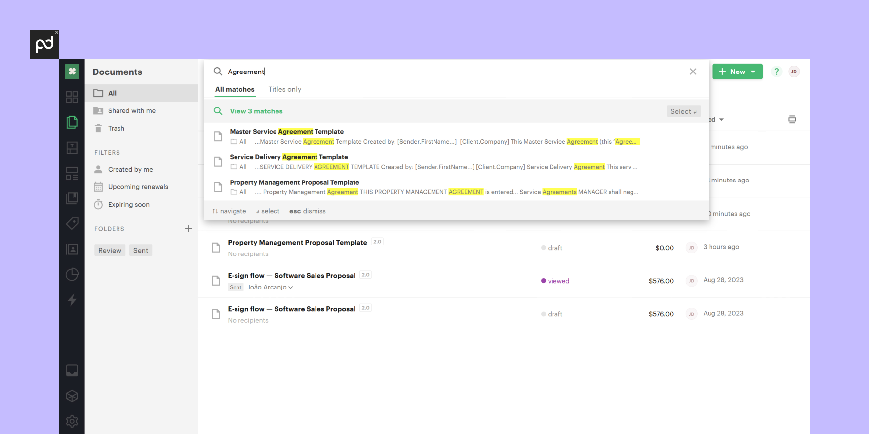 User-friendly search options in PandaDoc