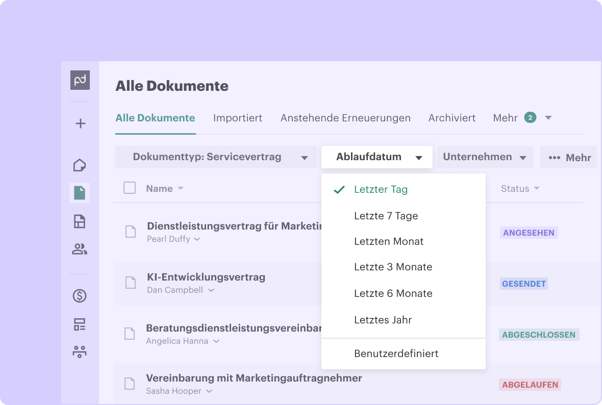 Document UI with expiration dates.