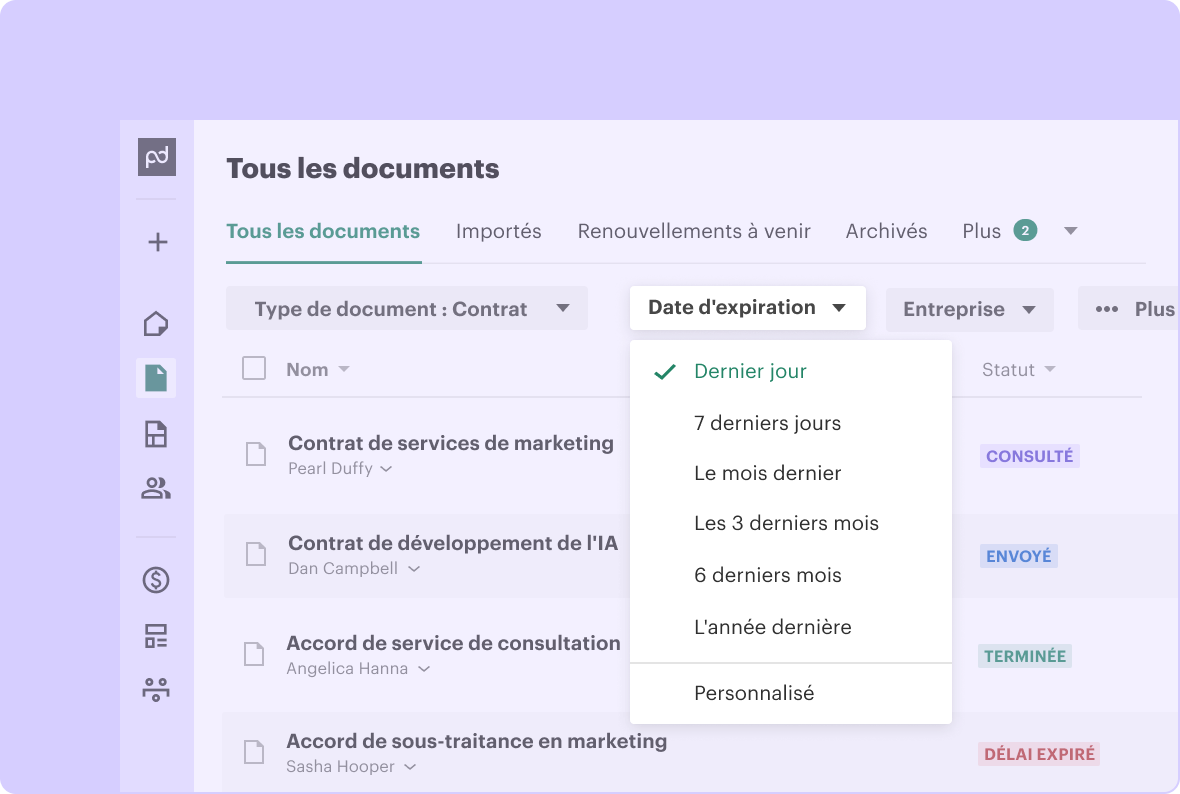 Document UI with expiration dates.