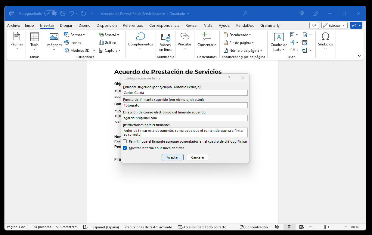 Image from Cómo insertar una firma en Word