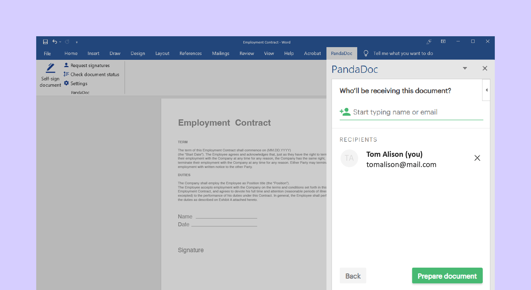Right-click the signature generator field and type your name or upload an image of your signature