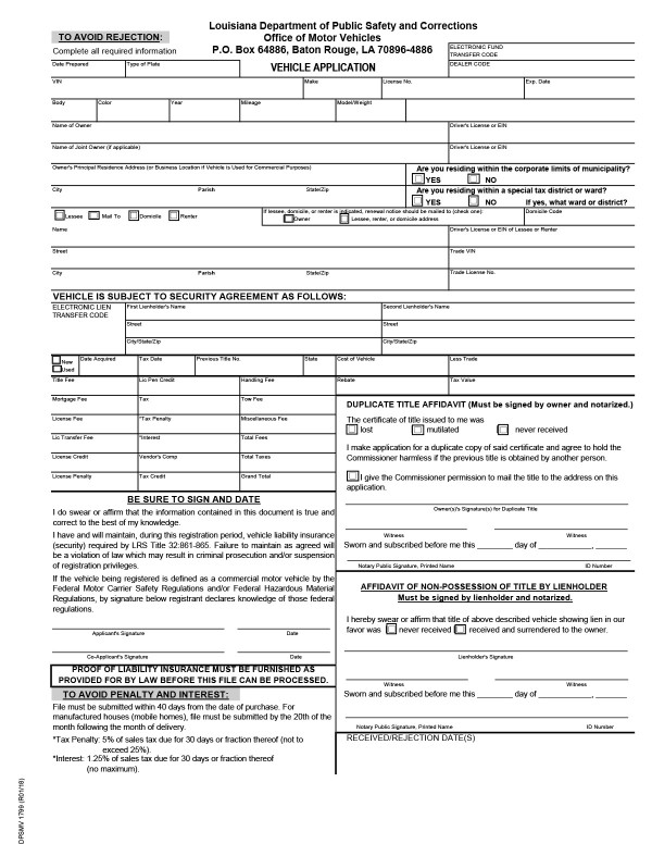 bill-of-sale-templates/louisiana-la Vehicle application form