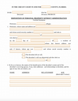 Small Estate Affidavit Florida Form