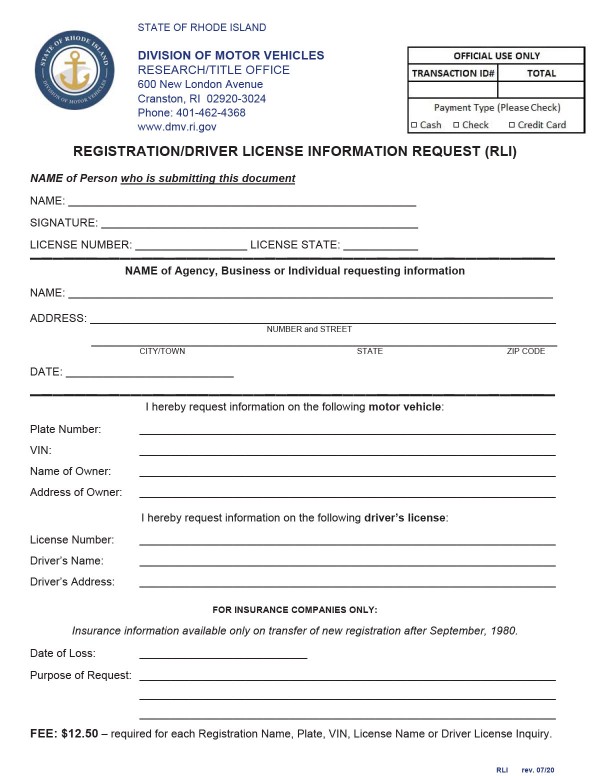 bill-of-sale-templates/rhode-island-ri Driver license information request