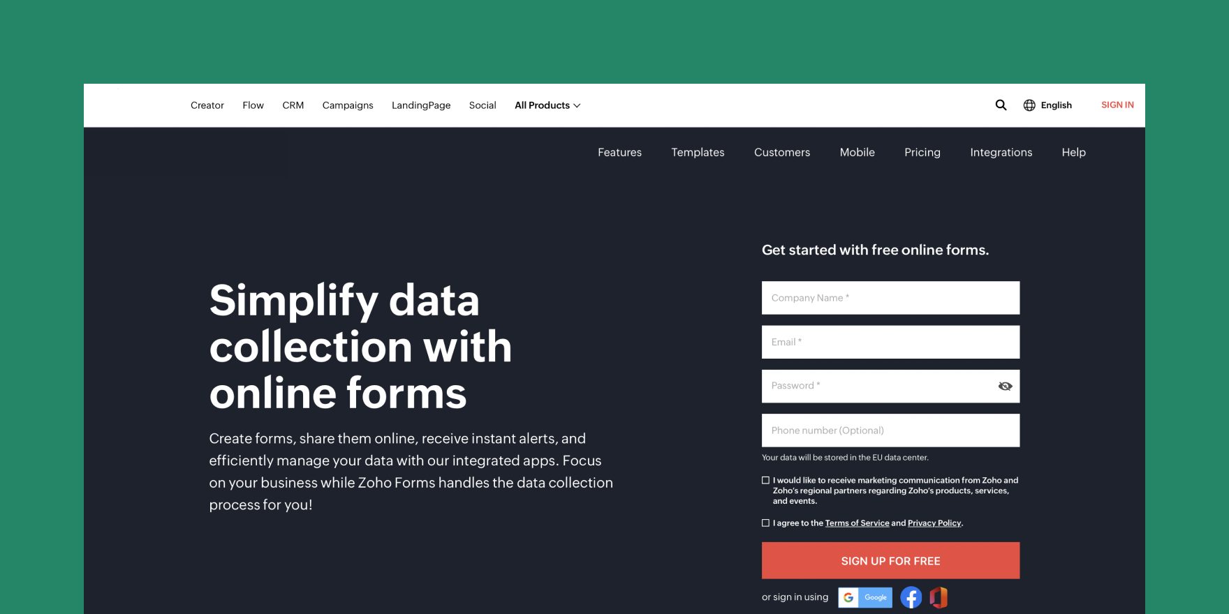 Zoho Forms automation software