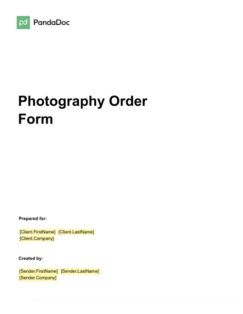 Photography Order Form Template