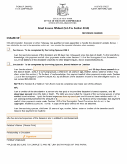 Small Estate Affidavit New York Form