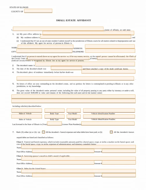 Small Estate Affidavit Illinois (IL) Form