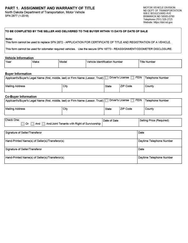 bill-of-sale-templates/north-dakota-nd Assignment and warranty of title